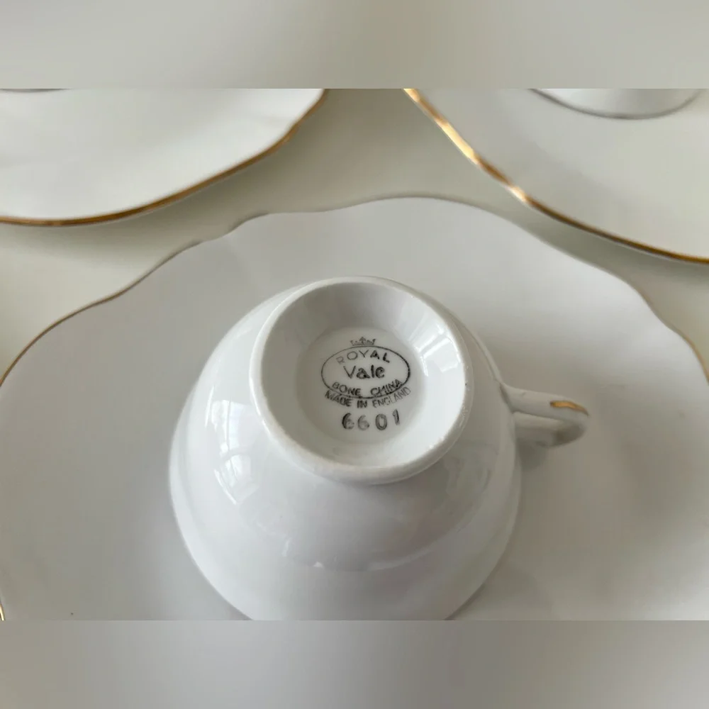 Royal Vale | Set Of 5 | Bone China Snack Plate & Cup Sets | England #6601 White - Picture 4 of 7
